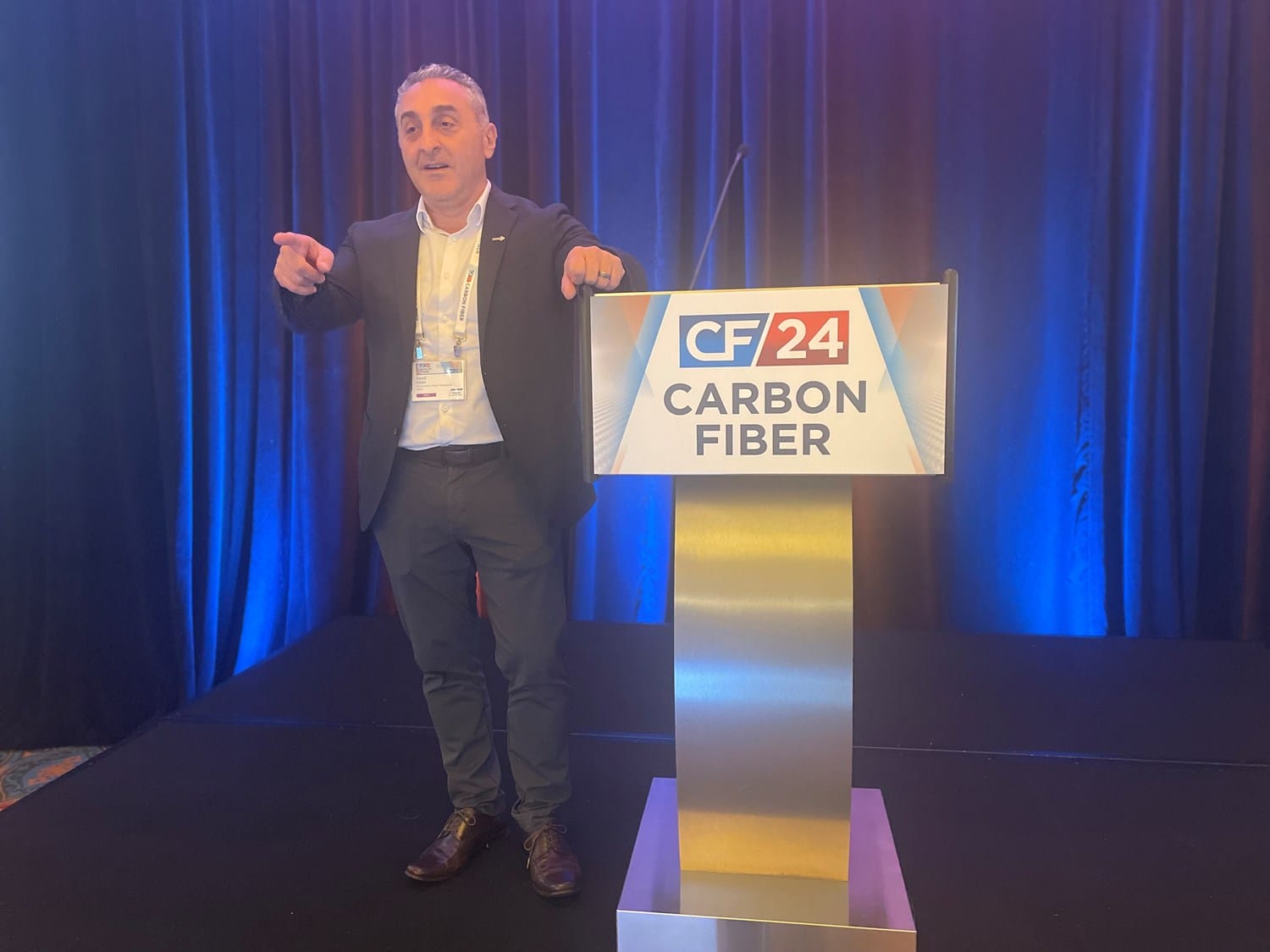Imad Atallah, Vice President of Product Management - Fibers, Reinforcements, and Matrix at Hexcel, addresses the audience during the Carbon Fiber 2024 Conference in Charleston, SC on Oct 10, 2024.